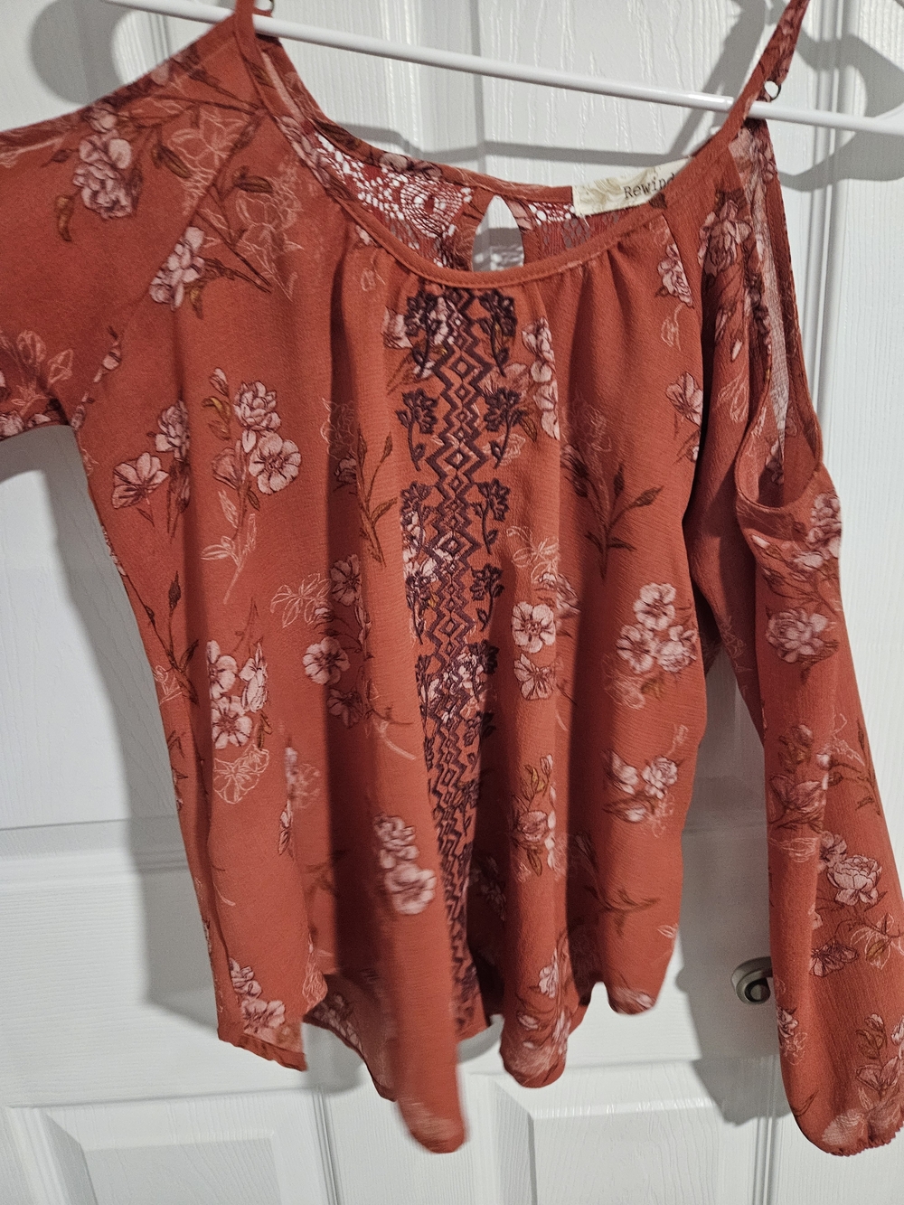 Rust Floral Cold-Shoulder Women’s Top — Rewind